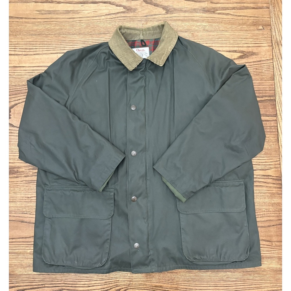 Vintage 70s 80s Orvis Mens XL Heritage Waxed Cotton Corduroy Collar Field Jacket